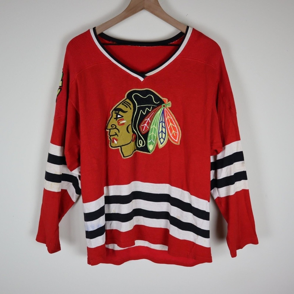 60s 70s Chicago Blackhawks Sweater Red‎ Oliver Bros Inc Men's Large 21x27